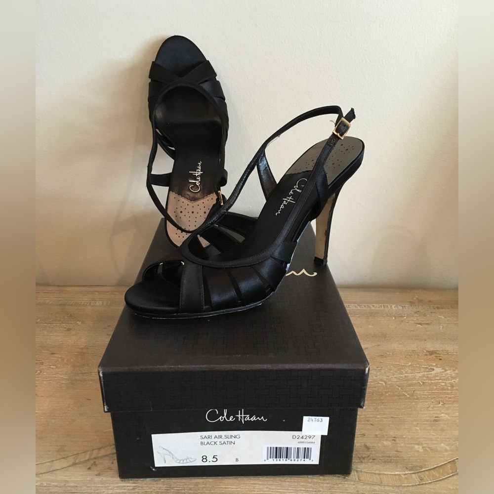 Cole Haan Black Satin Slingback heels